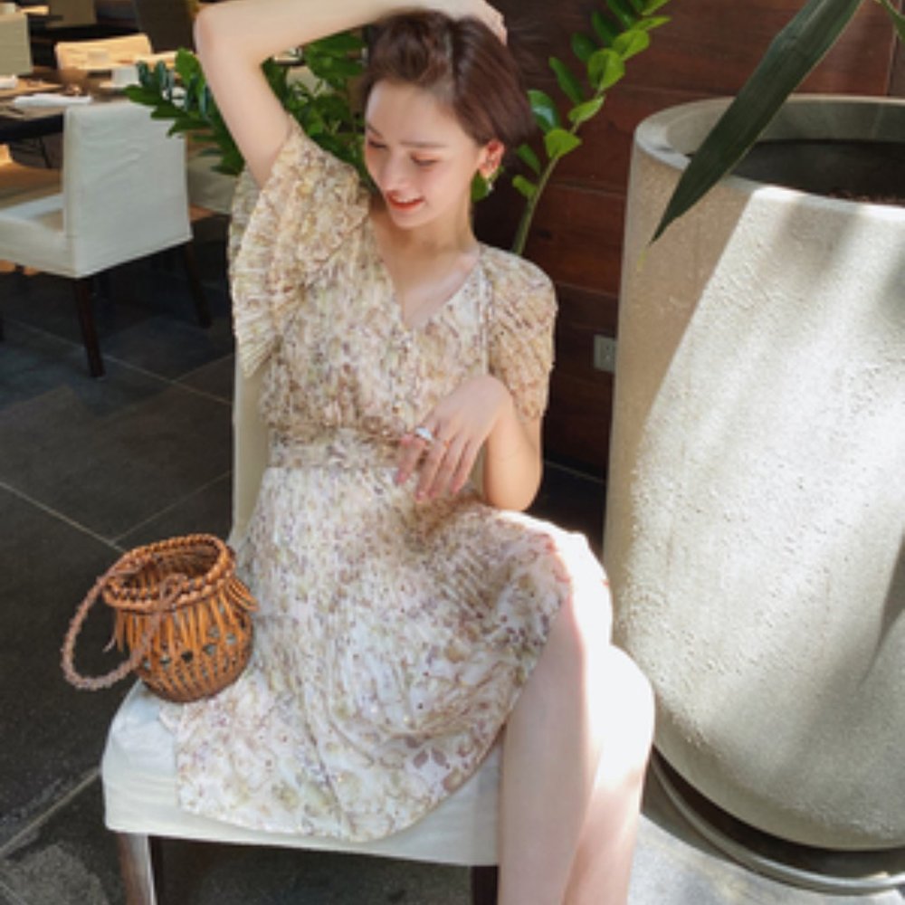 Summer new style printed long and short chiffon dr